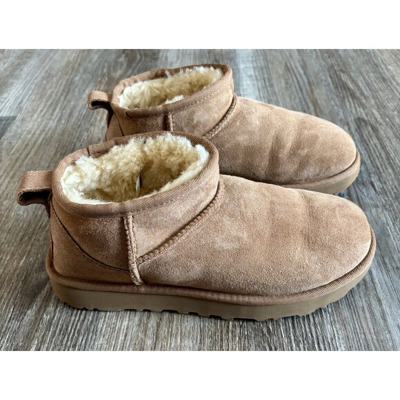 UGG Classic Ultra Mini Chestnut Fall Winter Suede Boots Booties Womens Size 6 - Picture 5 of 6